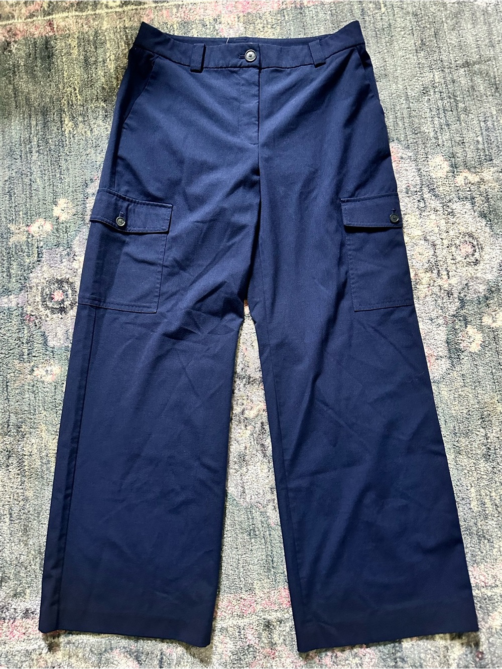 LOFT Navy Wide-Leg Cargo Trousers Size 8 Like New Business Casual Feminine Chic